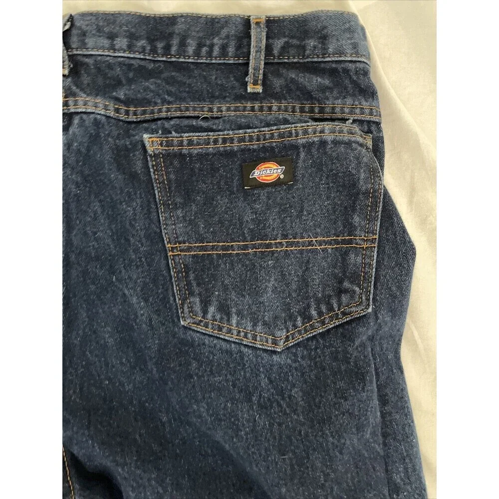 Dickies Mens Jeans Size 44x30 Straight Leg Denim Blue Workwear Pockets Dark Wash